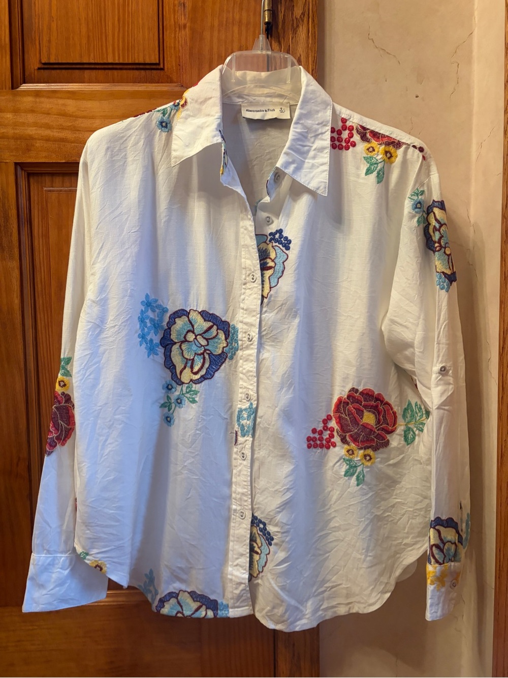 Abercrombie & Fitch NEW Linen/Cotton Floral Embroidered Button Up Shirt Small